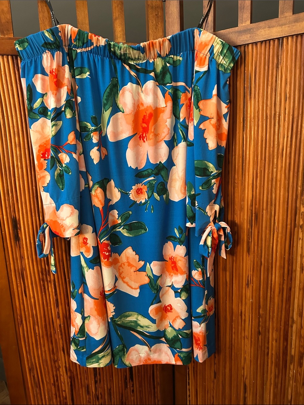 Vince Camuto Blue Floral Strapless Dress with Peach & Green Accents